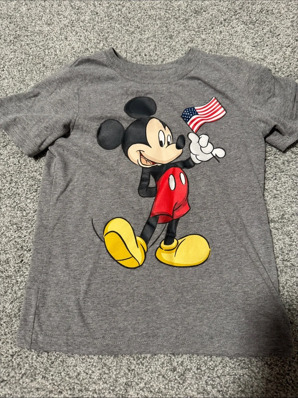 Disney Gray Kids Mickey Mouse Graphic Tee with Red and Yellow Accents